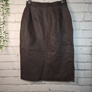TERRY LEWIS CLASSIC LUXURIES CHOCOLATE BROWN LEATHER PENCIL SKIRT VINTAGE SIZE 6